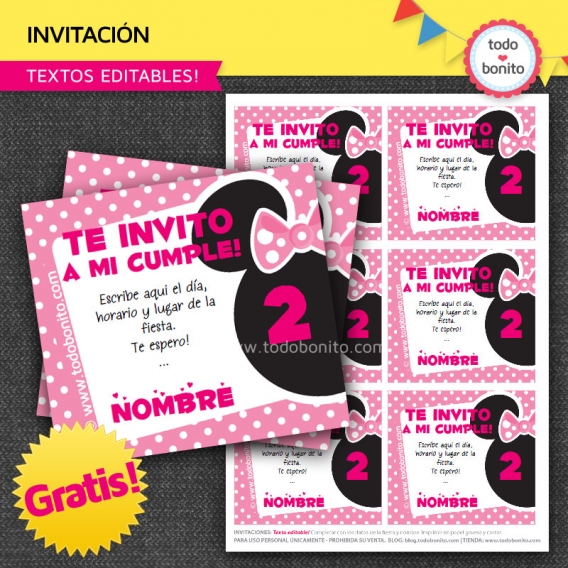 Invitaciones para imprimir gratis «inspiradas» en Minnie Mouse