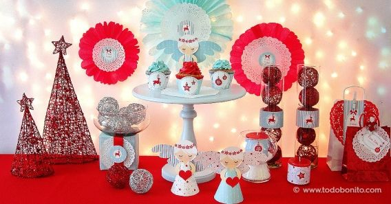 Kit imprimible para decorar Navidad rojo y aqua