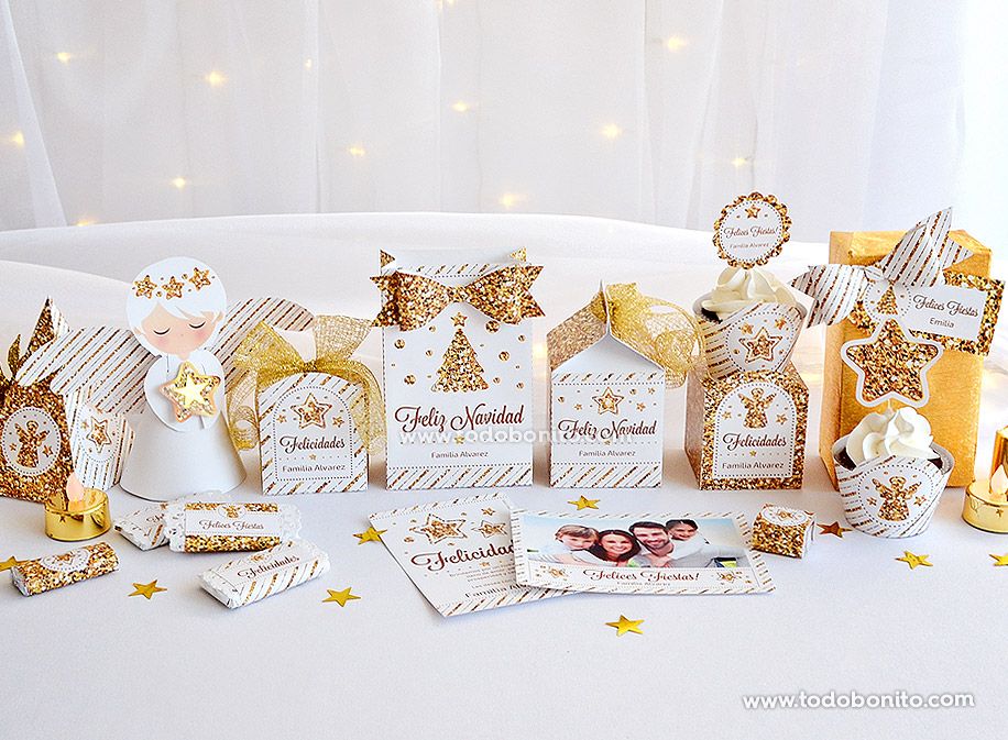 Kits imprimibles de Navidad dorado y blanco
