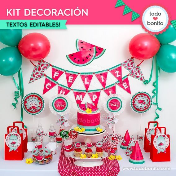 Kit imprimible decoraciones de sandía