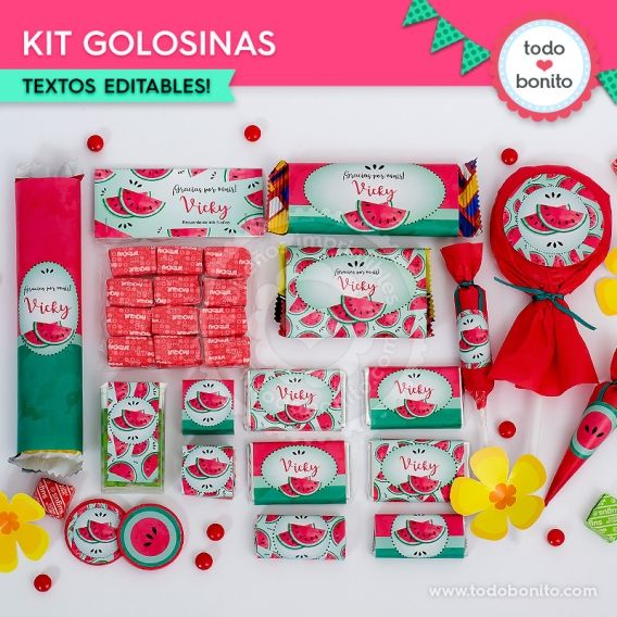 Kit imprimible etiquetas de golosinas de sandía