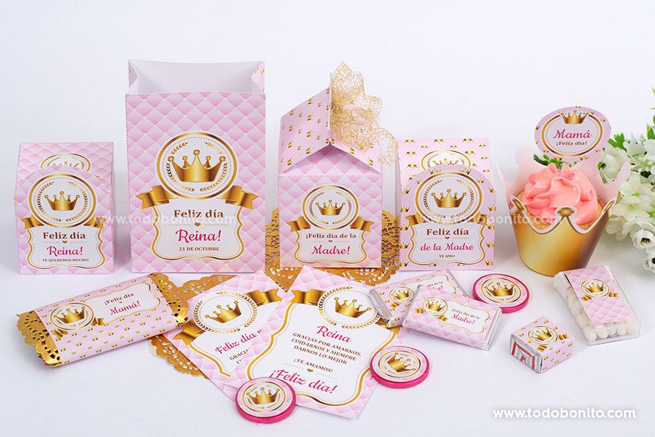 Hermosos kits imprimibles de coronas en dorado y rosa