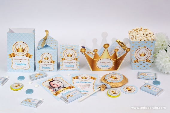 Hermosos kits imprimibles de coronas en dorado y celeste