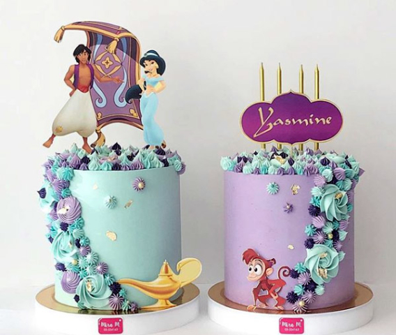 Hermosas tortas de Aladdín y la princesa Jasmín