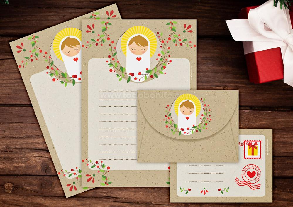 Papeles de carta y sobre para escribir al Niño Jesús - Todo Bonito