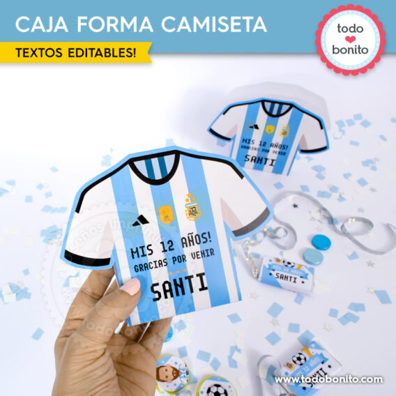 Caja con forma de camiseta selección argentina de fútbol