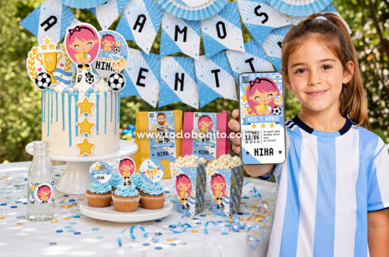 Cumpleaños de fútbol para niña con Nina Selección Argentina: una fiesta tierna y fácil de armar