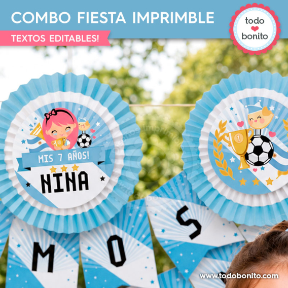 Cumpleaños futbolero para niña con kit imprimible Nina Selección Argentina