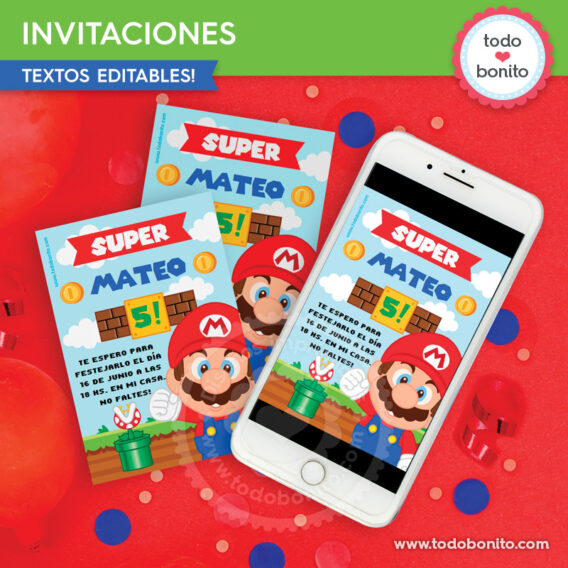 Invitaciones y tarjetas de Super Mario Bros