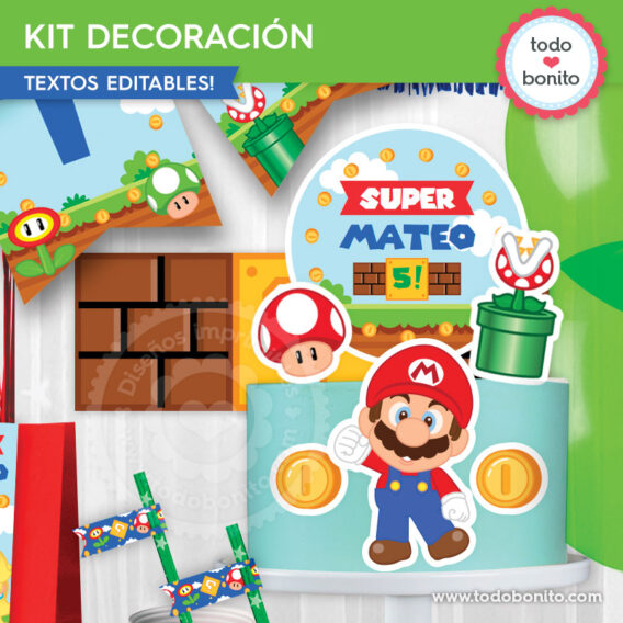 Kit imprimible decoración de fiesta Super Mario Bros