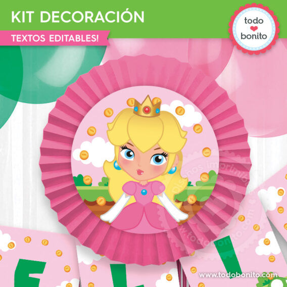 Kit imprimible decoración de fiesta la Princesa Peach
