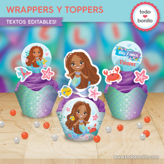 Nueva sirenita Ariel wrappers toppers para cupcakes