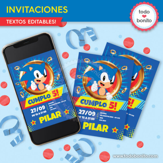 Invitaciones y tarjetas de Sonic