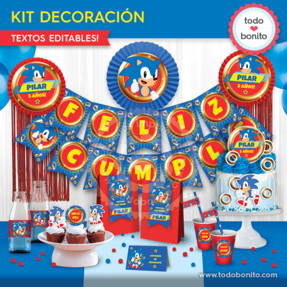 Kit imprimible decoración fiesta de Sonic