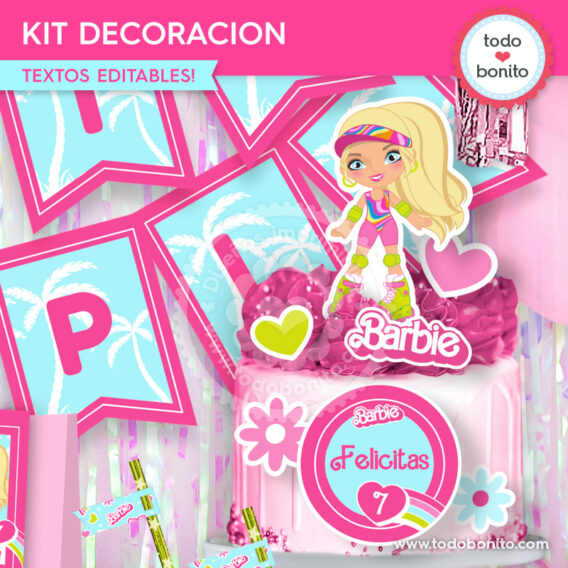 Kit imprimible decoración de fiesta Barbie patinadora