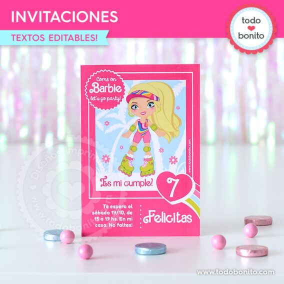 Invitaciones y tarjetas de Barbie patinadora