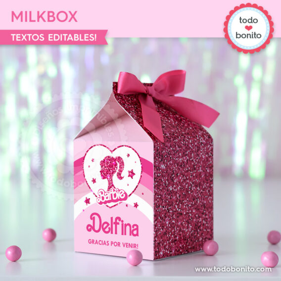 Milkbox de Barbie glitter para imprimir