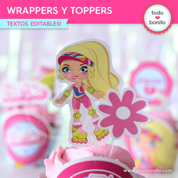 Wrappers y toppers de Barbie patinadora para imprimir