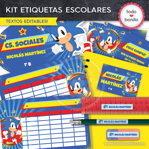 Kits imprimibles escolares de Sonic