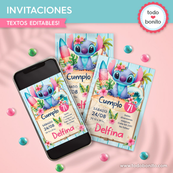 Invitaciones Imprimibles y digitales de Stitch