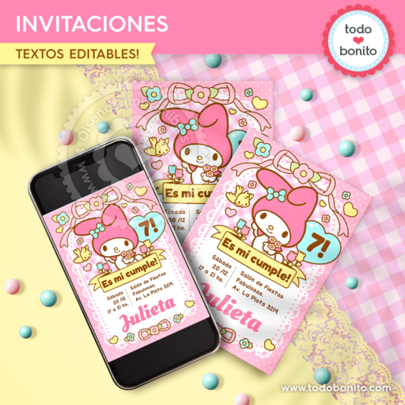 Invitaciones imprimibles y digitales de My Melody