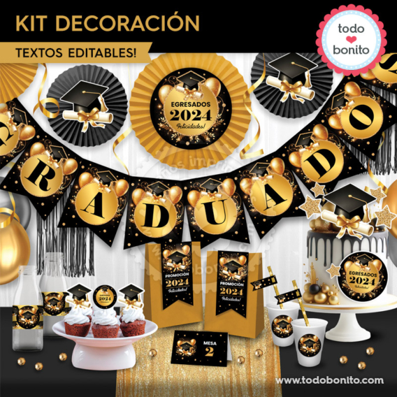 Kit imprimible de decoración de fiesta de graduación