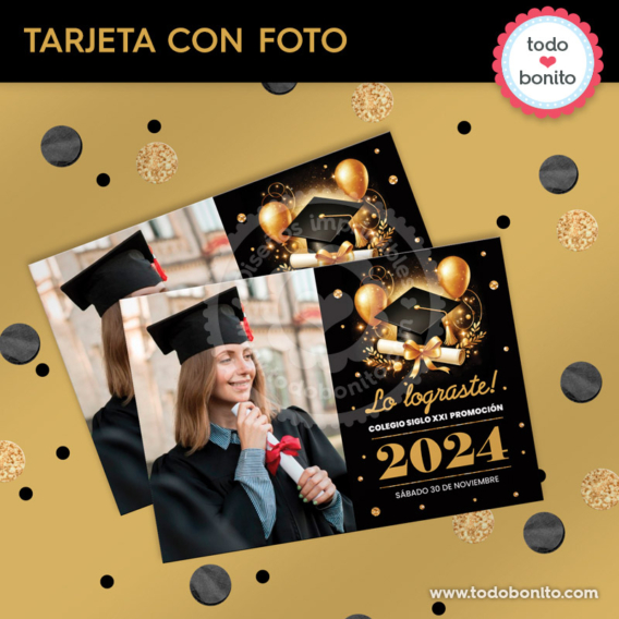 Tarjeta con foto de graduación