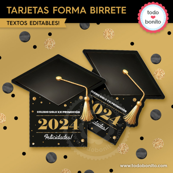 Tarjetas en forma de birrete para souvenir de graduación