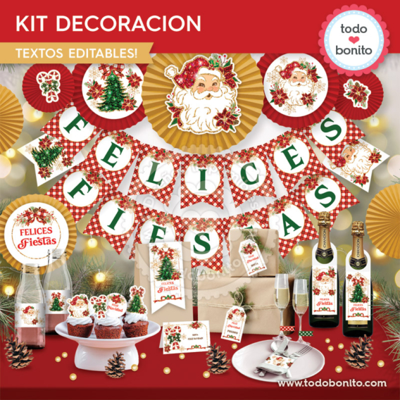 Kit imprimible Decoración de Navidad Vintage