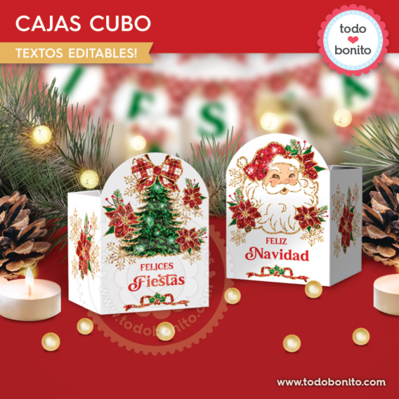 Caja cubo de Navidad para imprimir