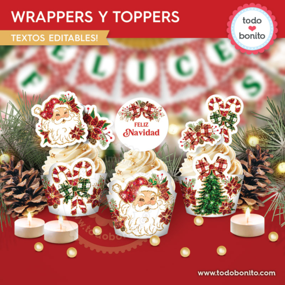 Wrappers y Toppers para Cupcakes de Navidad Vintage