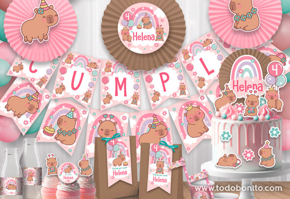 Capibara Rosa: Kits imprimibles para una fiesta adorable