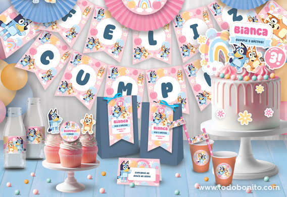 Bluey y Bingo en rosa y azul: la colección imprimible más tierna