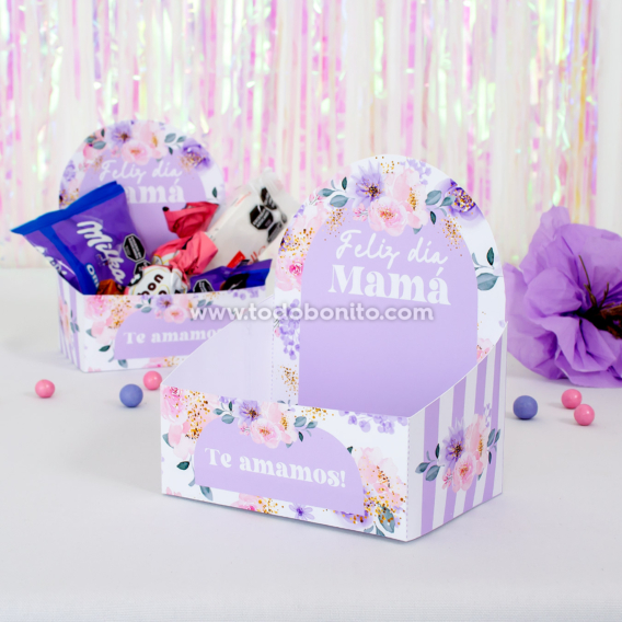 Mini bandejitas florales imprimibles — perfectas para dulces Mini bandejitas florales en lila y rosa para chocolates