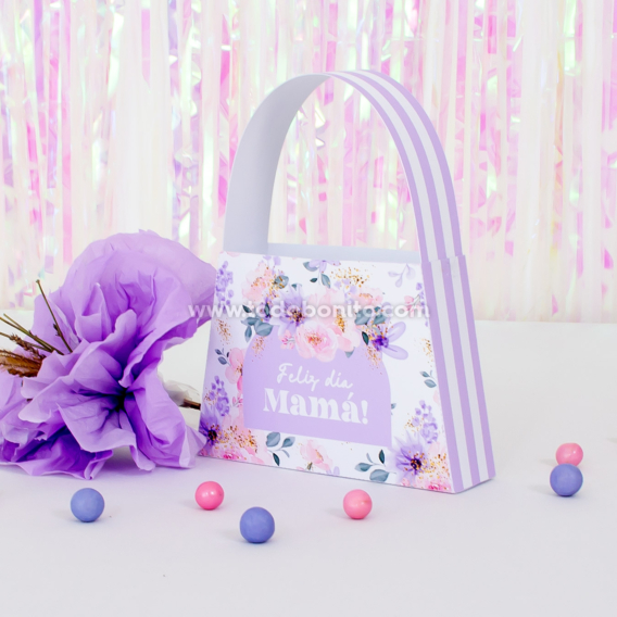 Carteritas florales imprimibles — ideales para pequeños regalos Carteritas florales en lila y rosa para dulces y obsequios