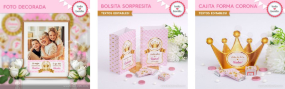 Kits imprimibles Día de la Madre con coronas en dorado y rosa