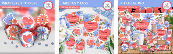 Kits imprimibles Floral Mod1, diseños florales en tonos suaves