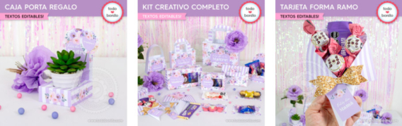 Kits imprimibles flores lilas y rosas día de la madre
