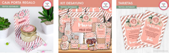 Kits imprimibles Rose Gold en tonos rosados con brillo