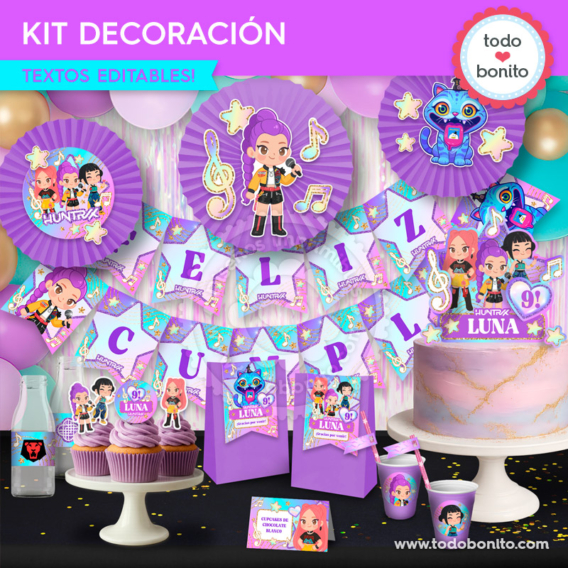 Kit imprimible de decoración Guerreras K-pop Huntrix – Todo Bonito