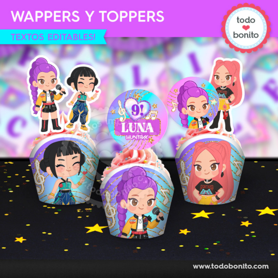 Wrappers y toppers para cupcakes Guerreras K-pop Huntrix – Todo Bonito