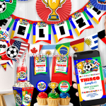 Cumpleaños de fútbol países del mundo: invitación, torta, cajita y decoración lista para imprimir