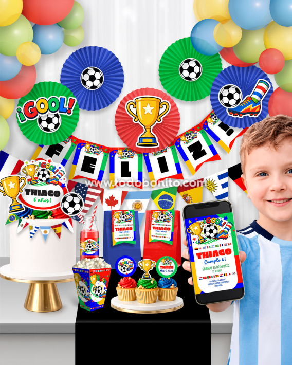 Cumpleaños de fútbol países del mundo con diseños imprimibles para fiesta infantil