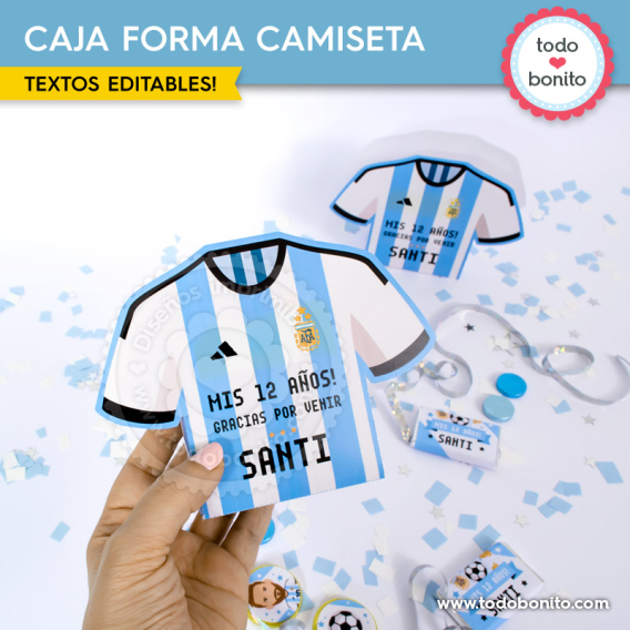 Tarjetas con forma de camiseta Messi Selección Argentina para cumpleaños futbolero