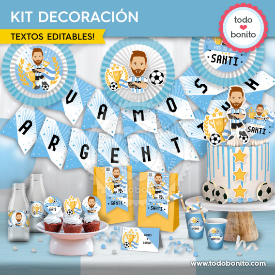 Decoración de fiesta Messi Selección Argentina para imprimir en cumpleaños futbolero