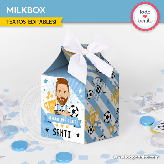 Milkbox Messi Selección Argentina imprimible para souvenirs de cumpleaños futbolero