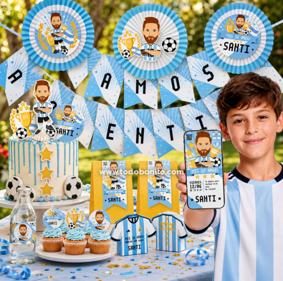 Cumpleaños Messi Selección Argentina con diseños imprimibles para fiesta futbolera