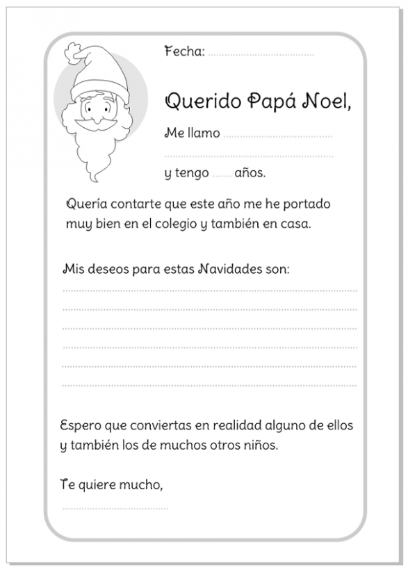 Carta a Papá Noel (Santa) para imprimir gratis - Todo Bonito